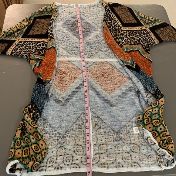 Chicos Womens 2 Large 3/4 Sleeve Cardigan Sweater Open Peacock Print Boho Rayon - Picture 12 of 15